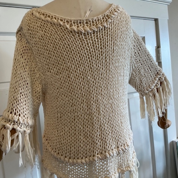 Free people cream cotton sweater with fringe! - Picture 3 of 8